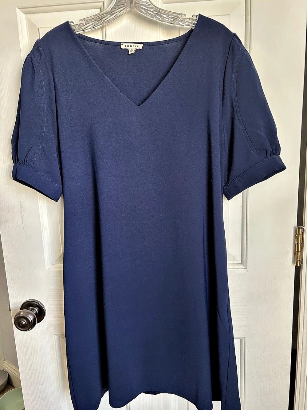 JODIFL Blue V-Neck Puff Sleeve Dress Size Medium
